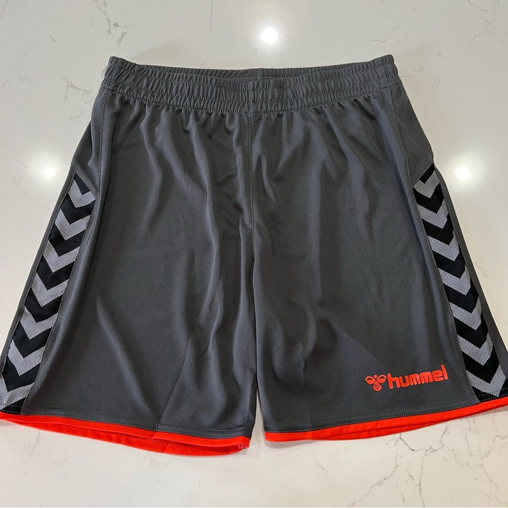 Hummel Authentic Poly Soccer Football Shorts EU S US XS NWT Gray Orange Men’s - Picture 2 of 16